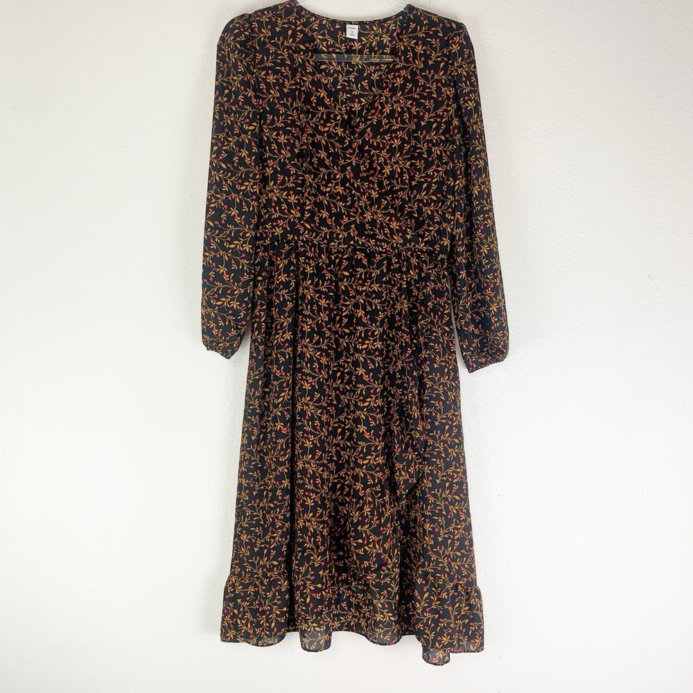 Old Navy Dress Womens Medium Faux Wrap Ditsy Floral Midi Ruffle‎ Boho M New